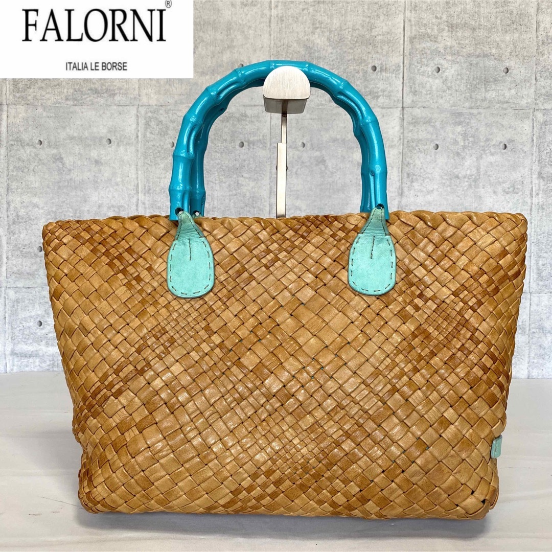 極美品】FALORNI イントレチャート バンブー マルチカラー トートバッグ-
