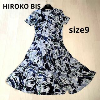 ヒロコビス(HIROKO BIS)のヒロコビス　HIROKOBIS 総柄　Aラインワンピース　ロングワンピース　M(ひざ丈ワンピース)