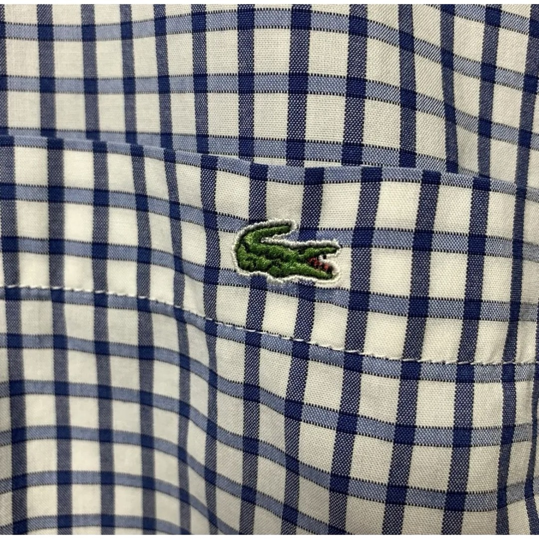 【美品】【麻100%】ラコステ/LACOSTE 半袖チェックシャツ　ワニ刺繍