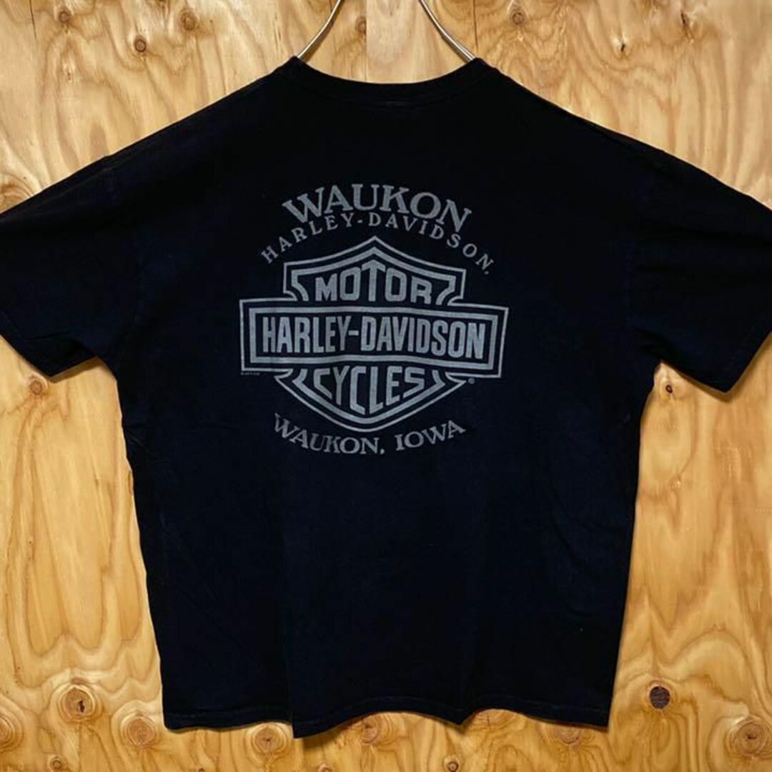 90s 半袖 ハーレー ダビッドソン デカロゴ バイク Tシャツ ブラック 黒