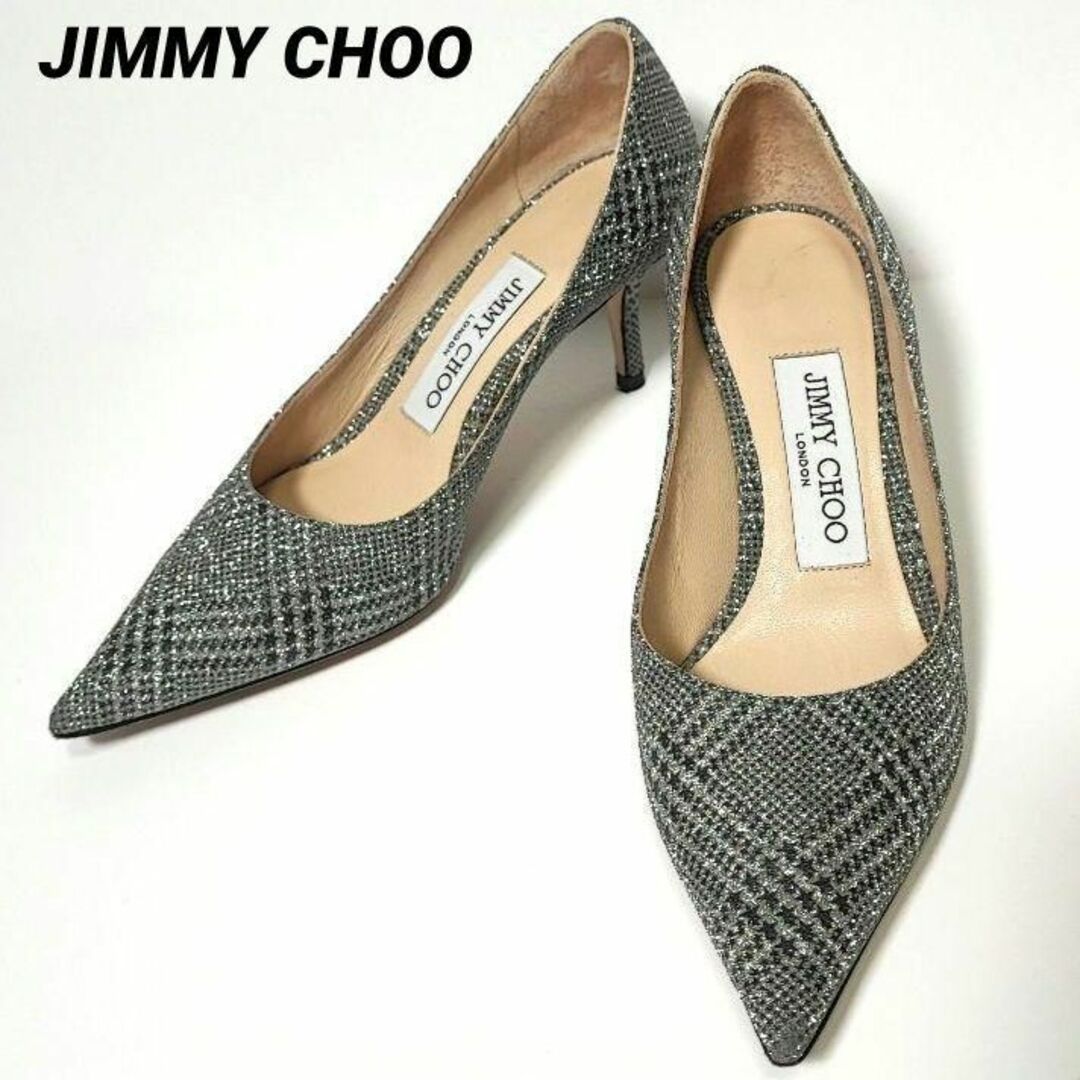 JIMMY CHOO(ジミーチュウ)のジミーチュウ✨チェック シルバー ラメ スター ヒール パンプス 34 レディースの靴/シューズ(ハイヒール/パンプス)の商品写真