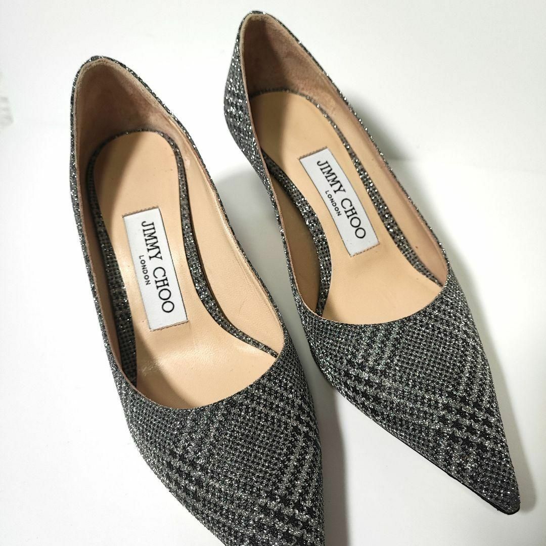 JIMMY CHOO(ジミーチュウ)のジミーチュウ✨チェック シルバー ラメ スター ヒール パンプス 34 レディースの靴/シューズ(ハイヒール/パンプス)の商品写真