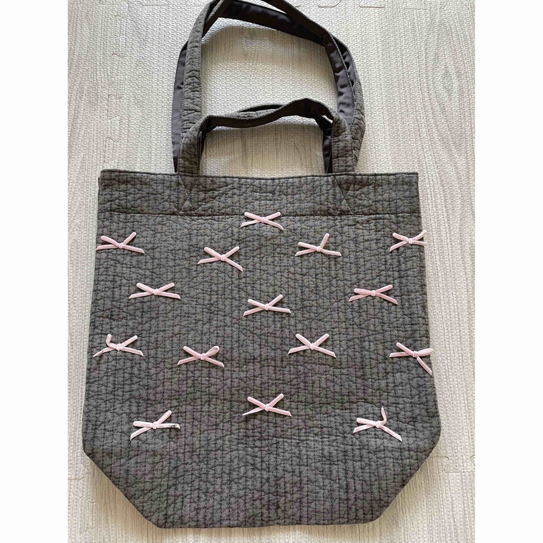 くらしを楽しむアイテム gypsohila picnic bag(M)グレー リボンバッグ