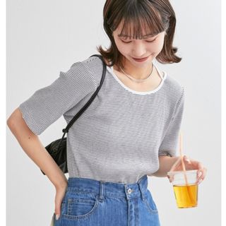 チャオパニックティピー(CIAOPANIC TYPY)のバックリボンボリュームスリーブ半袖ボーダーTEE(Tシャツ(半袖/袖なし))