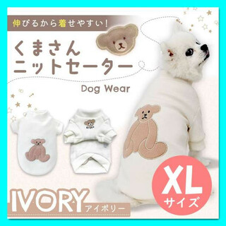 アイボリー XL　クマ柄 ドッグウェア　犬服　リブ　可愛い　韓国　テディベア(犬)