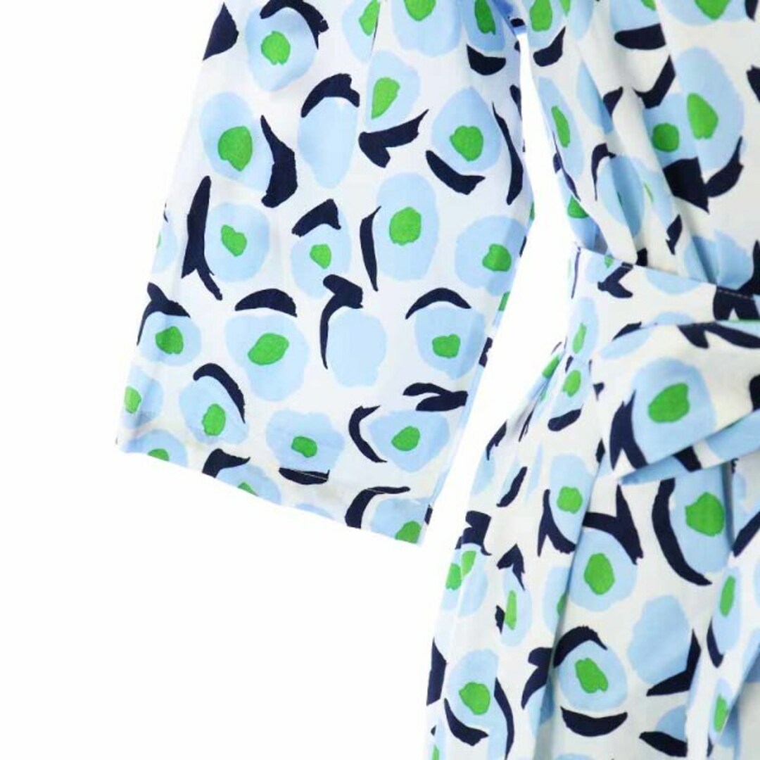 marimekko(マリメッコ)のmarimekko 長袖ワンピース ミモレ ロング 総柄 34 S 白 水色 レディースのワンピース(ロングワンピース/マキシワンピース)の商品写真