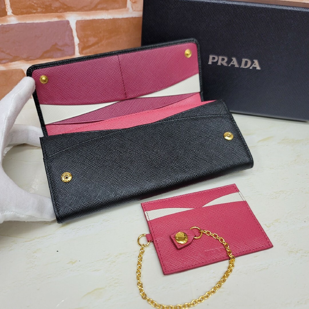 新品未使用☆鑑定済☆PRADA サフィアーノ ブラック 黒 バイカラー 財布 | フリマアプリ ラクマ