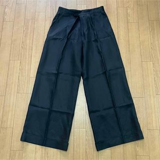 ヨウジヤマモト(Yohji Yamamoto)のヨウジヤマモト　ワイドパンツ　黒　サイズ2 M ワンタック　ダブル　リネン(カジュアルパンツ)