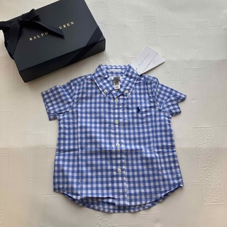 ラルフローレン(Ralph Lauren)の12m80cm   ラルフローレン  半袖　水色　ギンガムチェックシャツ(シャツ/カットソー)