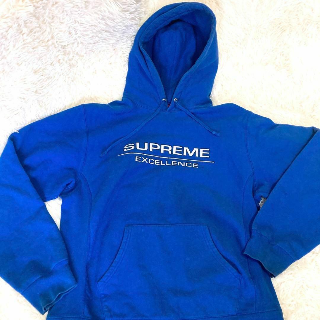 SUPREME スウェットパーカー フーディー 立体デカロゴ 肉厚 ブルー XLトップス