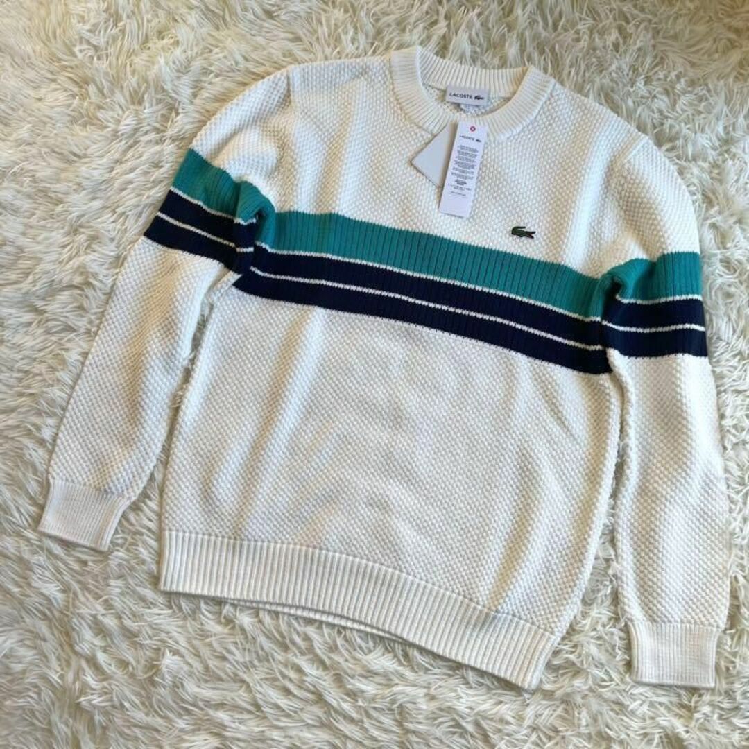 新品未使用タグ付 ラコステ LACOSTE ニットセーター ワニロゴ 白 M