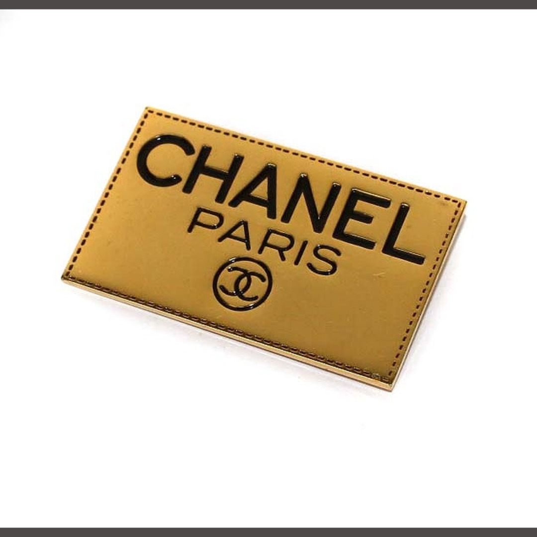 シャネル CHANEL ロゴプレート ブローチ スクエア ゴールド色