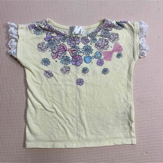 半袖　Tシャツ　花柄　リボン　レース　黄色　100(Tシャツ/カットソー)