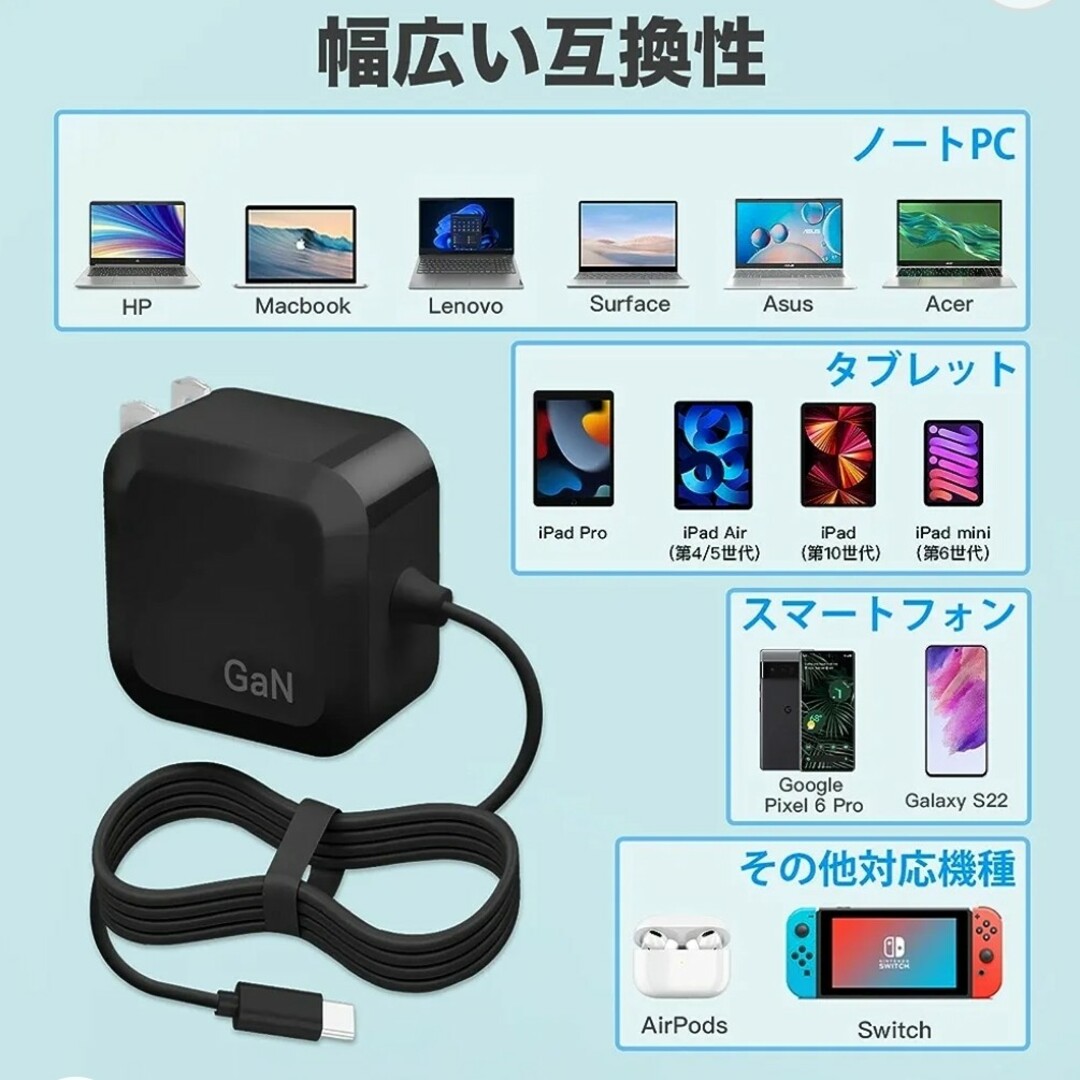 【にも様専用】ACアダプター☆45W USB-C 充電器 Type-C スマホ/家電/カメラのPC/タブレット(PC周辺機器)の商品写真