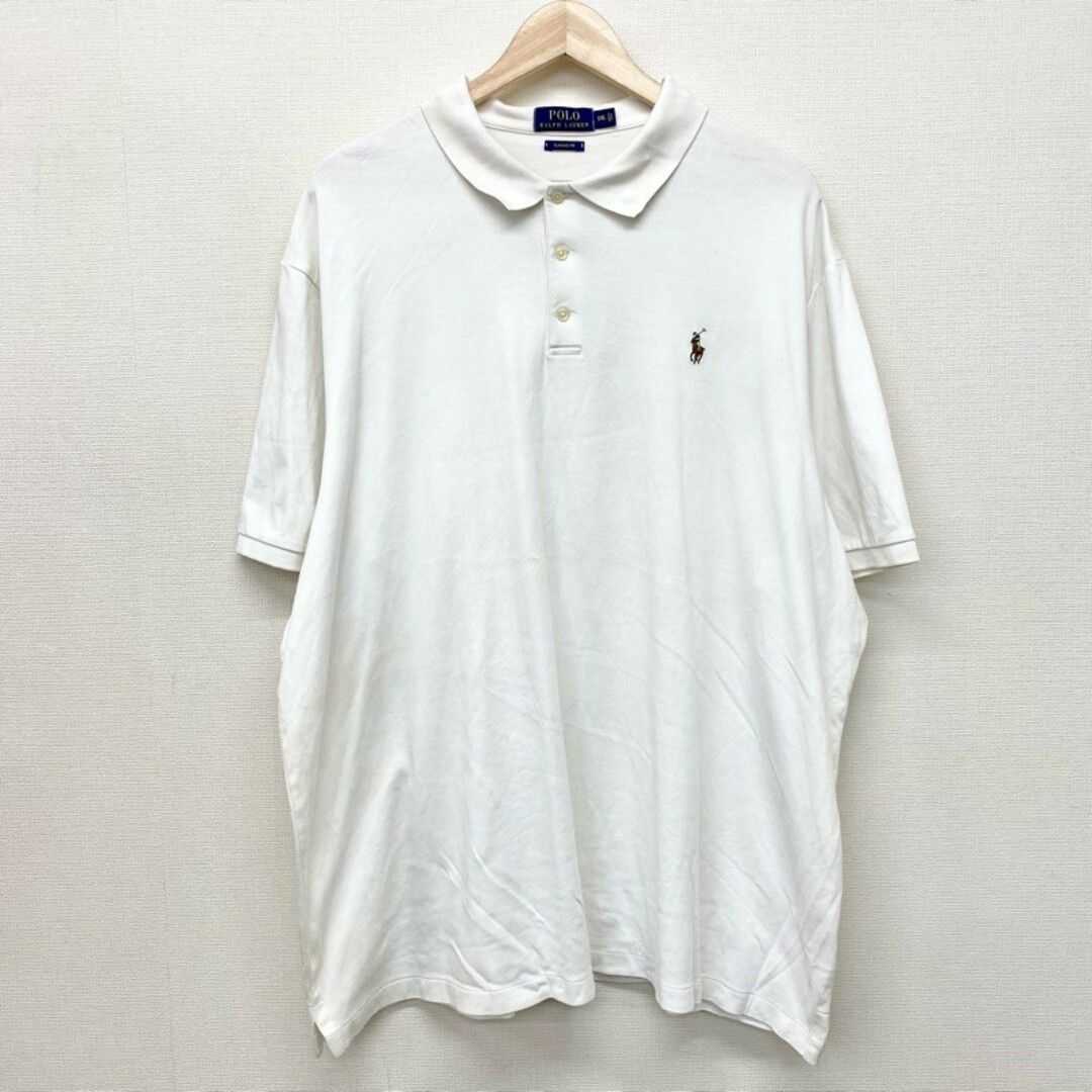 Ralph Lauren(ラルフローレン)のUS古着 ポロ ラルフローレン POLO RALPH LAUREN コットン ポロシャツ ビズポロ 3つボタン 半袖 無地 ワンポイント ポニー 刺繍 CLASSIC FIT サイズ：メンズ XXL ビッグサイズ ホワイト【中古】 メンズのトップス(ポロシャツ)の商品写真