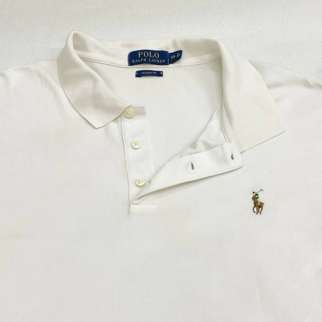 Ralph Lauren(ラルフローレン)のUS古着 ポロ ラルフローレン POLO RALPH LAUREN コットン ポロシャツ ビズポロ 3つボタン 半袖 無地 ワンポイント ポニー 刺繍 CLASSIC FIT サイズ：メンズ XXL ビッグサイズ ホワイト【中古】 メンズのトップス(ポロシャツ)の商品写真