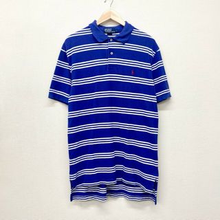 ラルフローレン(Ralph Lauren)のUS古着 ポロ ラルフローレン Polo by Ralph Lauren 鹿の子 ポロシャツ 半袖 ボーダー柄 ワンポイント ポニー 刺繍 サイズ：メンズ L ブルー×ホワイト【中古】(ポロシャツ)