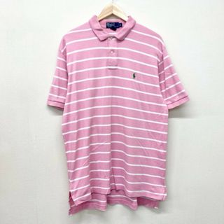 ラルフローレン(Ralph Lauren)のUS古着 ポロ ラルフローレン Polo by Ralph Lauren コットン ポロシャツ 半袖 ボーダー柄 ワンポイント ポニー 刺繍 サイズ：メンズ L ピンク×ホワイト【中古】(ポロシャツ)