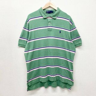 ラルフローレン(Ralph Lauren)のUS古着 ポロ ラルフローレン Polo by Ralph Lauren コットン ポロシャツ 半袖 ボーダー柄 ワンポイント ポニー 刺繍 サイズ：メンズ L グリーン系×ネイビー×ピンク【中古】(ポロシャツ)