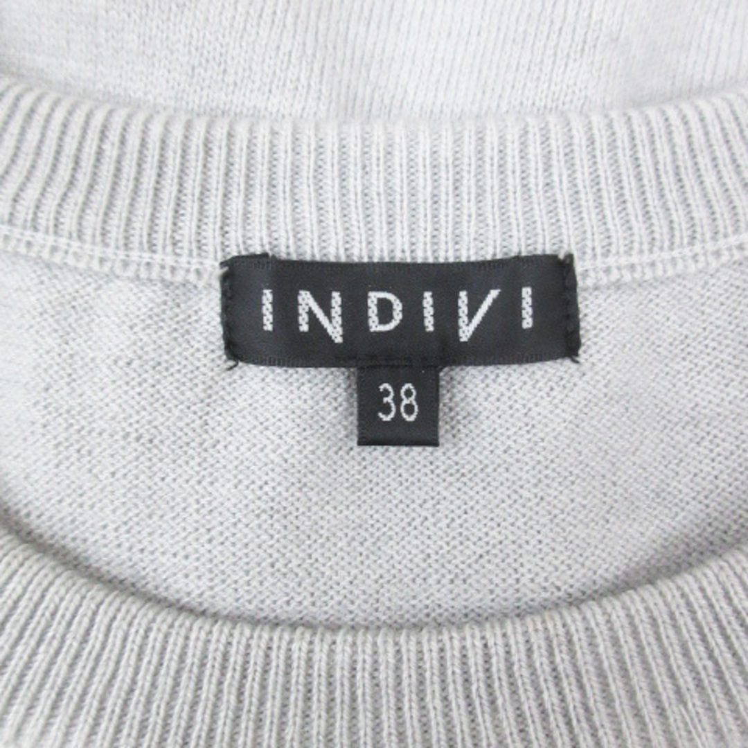 INDIVI(インディヴィ)のインディヴィ ニット カットソー 半袖 クルーネック レース 38 杢グレー 白 レディースのトップス(ニット/セーター)の商品写真