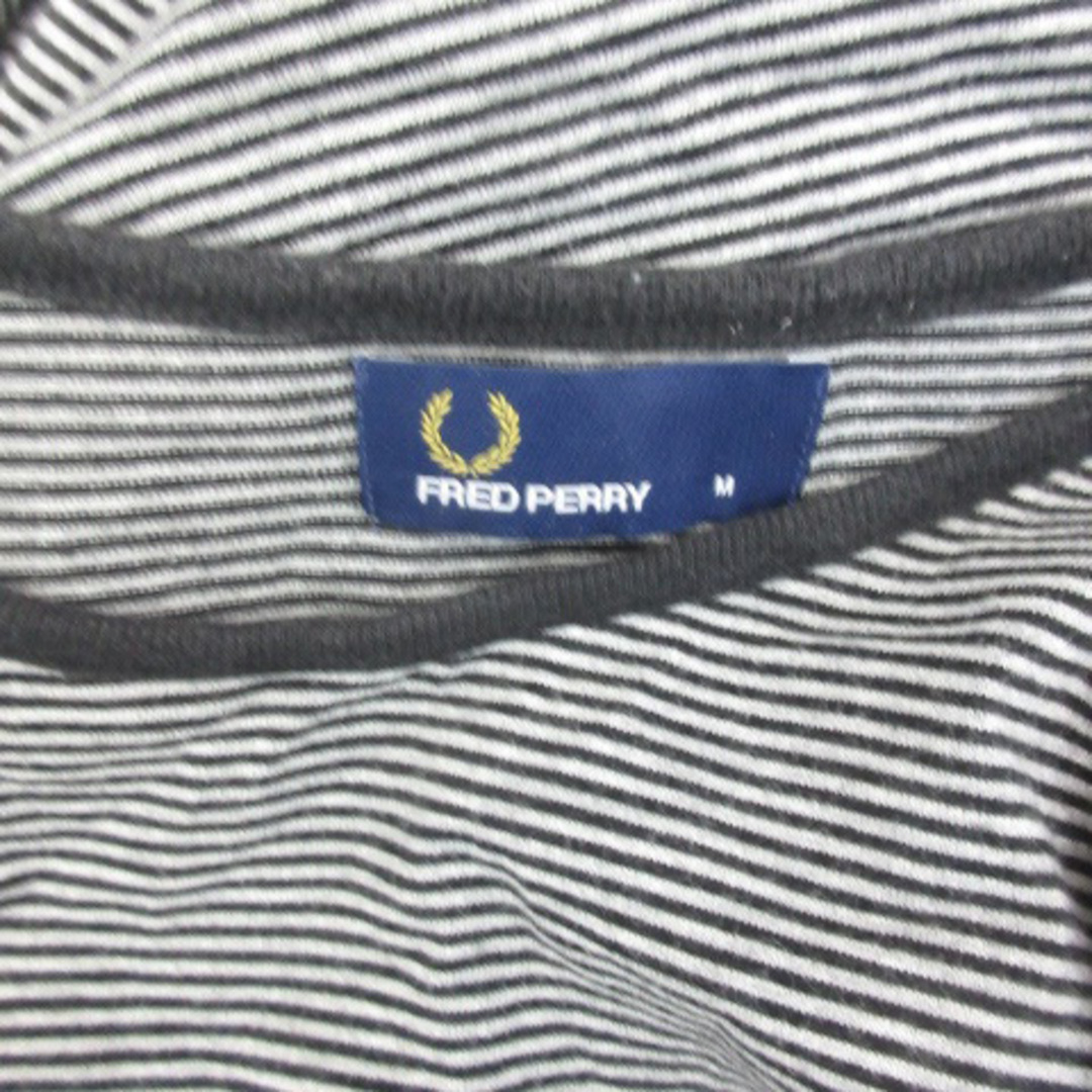 FRED PERRY(フレッドペリー)のフレッドペリー カットソー 長袖 ラウンドネック ボーダー柄 刺繍 M 黒 レディースのトップス(カットソー(長袖/七分))の商品写真