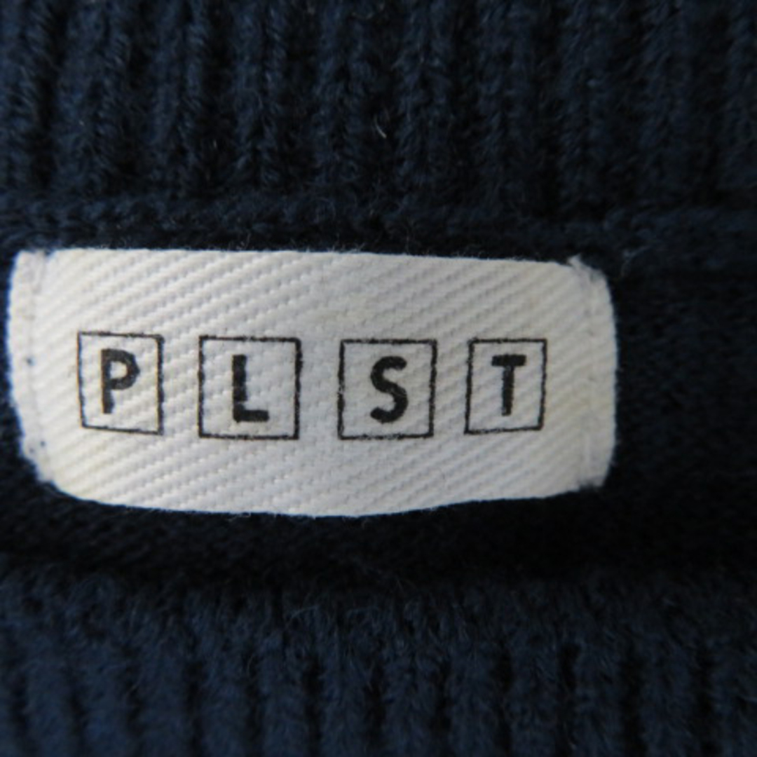 PLST(プラステ)のプラステ ニット カットソー 長袖 ラウンドネック チェック柄 ウール混 M 紺 レディースのトップス(ニット/セーター)の商品写真