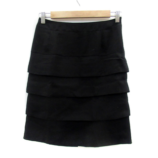 イネド(INED)のイネド ティアードスカート 台形スカート ひざ丈 無地 ウール混 9 黒(ひざ丈スカート)