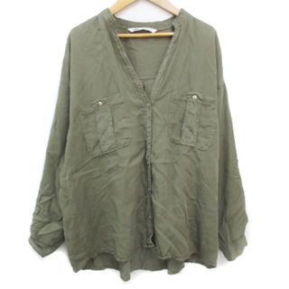 ザラ(ZARA)のザラ ミリタリーシャツ カジュアルシャツ ノーカラーシャツ 長袖 M カーキ(シャツ/ブラウス(長袖/七分))