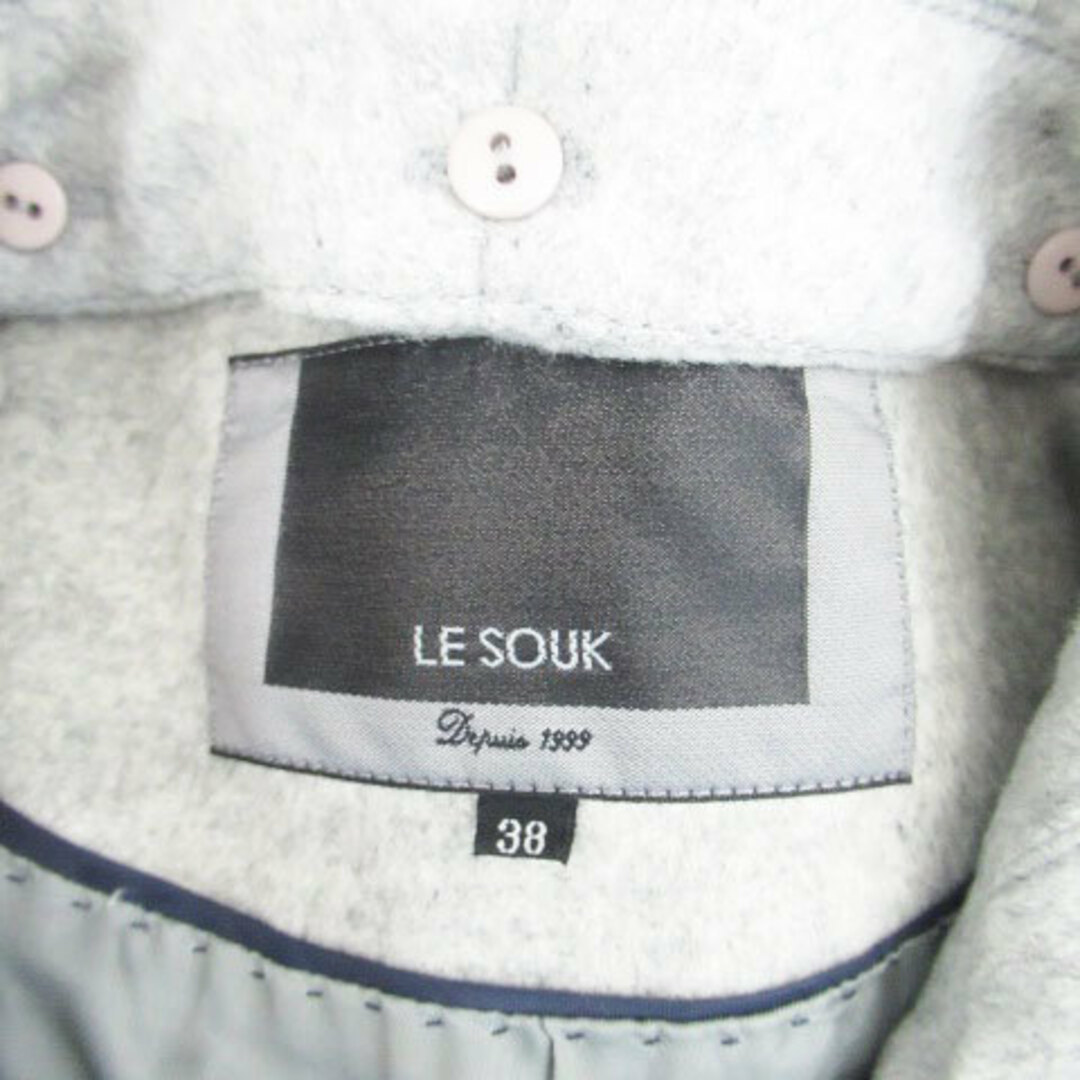 Le souk(ルスーク)のルスーク Pコート ノーカラーコート ロング丈 2way ウール 38 グレー レディースのジャケット/アウター(ピーコート)の商品写真