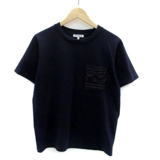 グローバルワーク(GLOBAL WORK)のグローバルワーク Tシャツ カットソー クルーネック 半袖 刺繍 M 紺(Tシャツ/カットソー(半袖/袖なし))