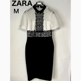 ザラ(ZARA)の美品　ZARA WOMAN ワンピース ドレス フォーマル  レース　M  希少(ひざ丈ワンピース)