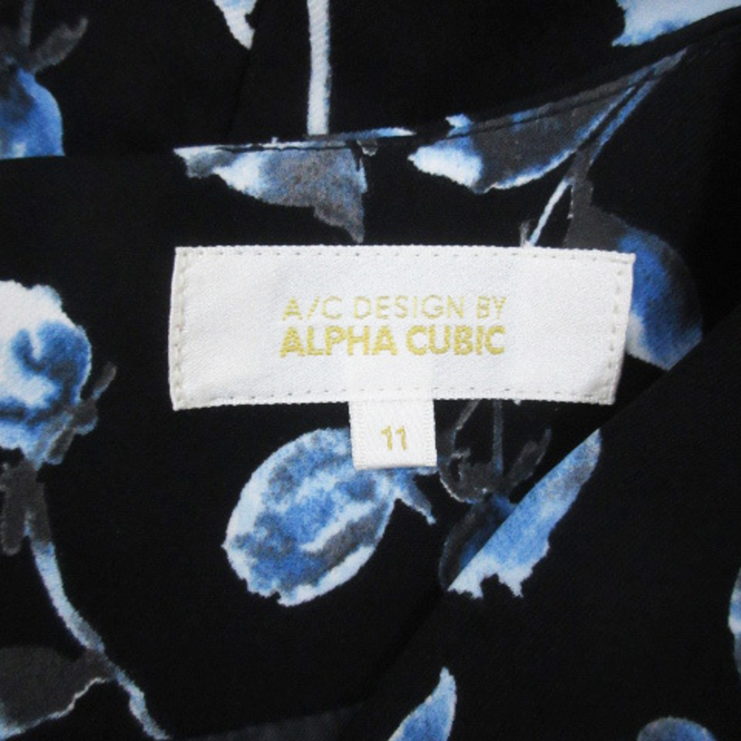 ALPHA CUBIC(アルファキュービック)のアルファキュービック フレアワンピース ロング丈 長袖 切替 花柄 11 黒 白 レディースのワンピース(ロングワンピース/マキシワンピース)の商品写真