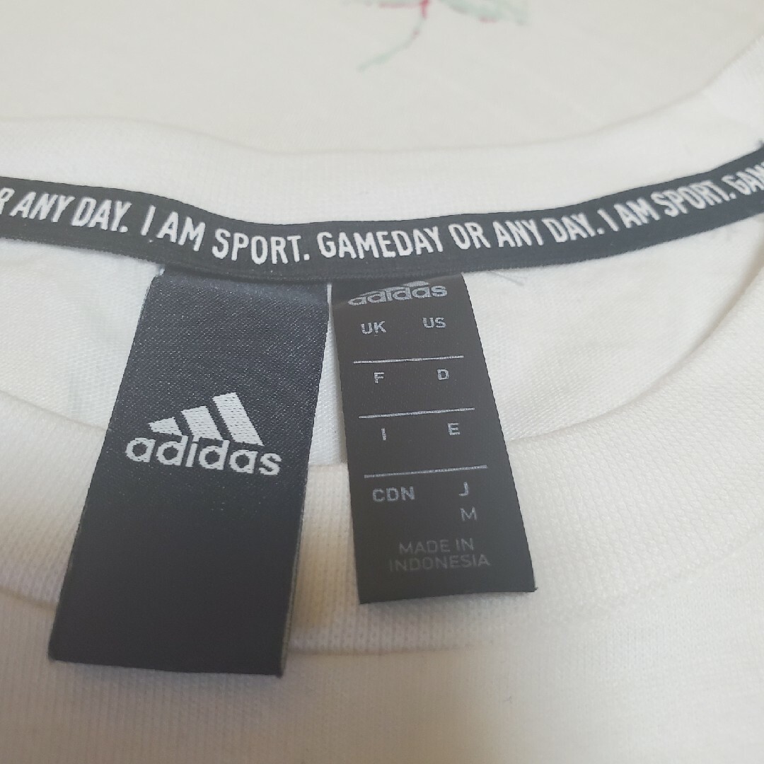 adidas(アディダス)のadidasアディダス　レディースTシャツ　ホワイトMサイズ レディースのトップス(Tシャツ(半袖/袖なし))の商品写真