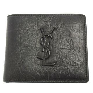 サンローラン(Saint Laurent)のSAINT LAURENT PARIS サンローランパリ 型押しレザー 2つ折り財布 コンパクトウォレット ブラック 453276(折り財布)