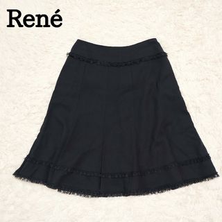 ルネ(René)の高級　Rene　ルネ　TISSUE　フレアスカート　ひざ丈スカート　レース　黒(ひざ丈スカート)