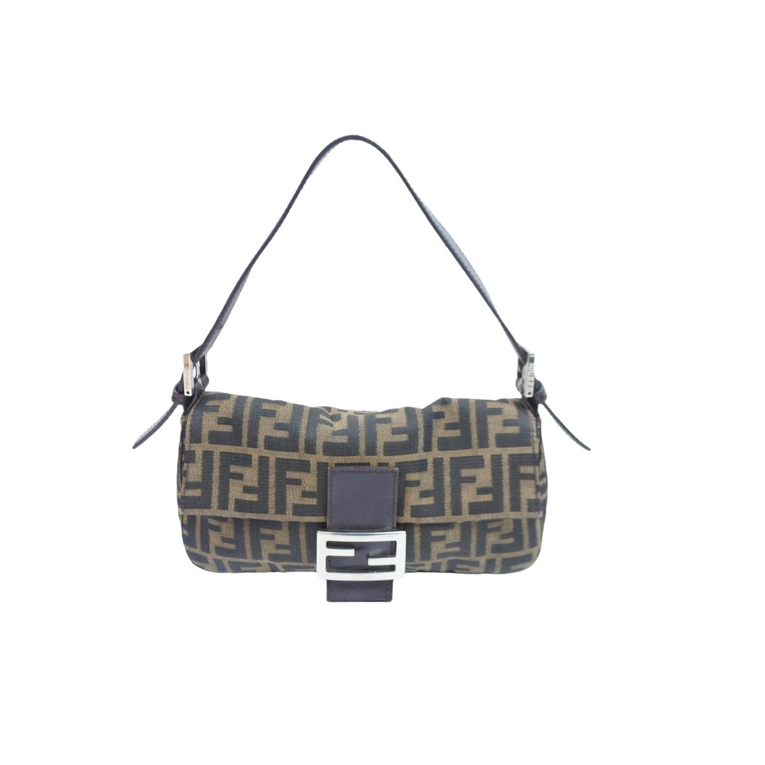 FENDI フェンディ ハンドバッグ スッカ マンマハケット キャンハス 26424 レザー シルバー金具 ブラウン 美品  51963