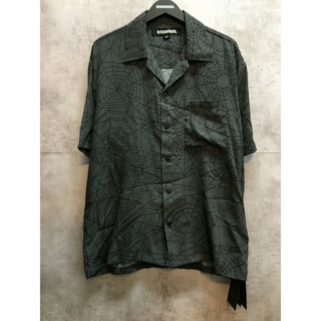 新品未使用の商品SNEIGHBORHOOD SPIDERWEB HAWAIIAN SHIRT SS GRAY ネイバーフッド スパイダーウェブ ハワイアンシャツ 231TSNH-SHM08【004】