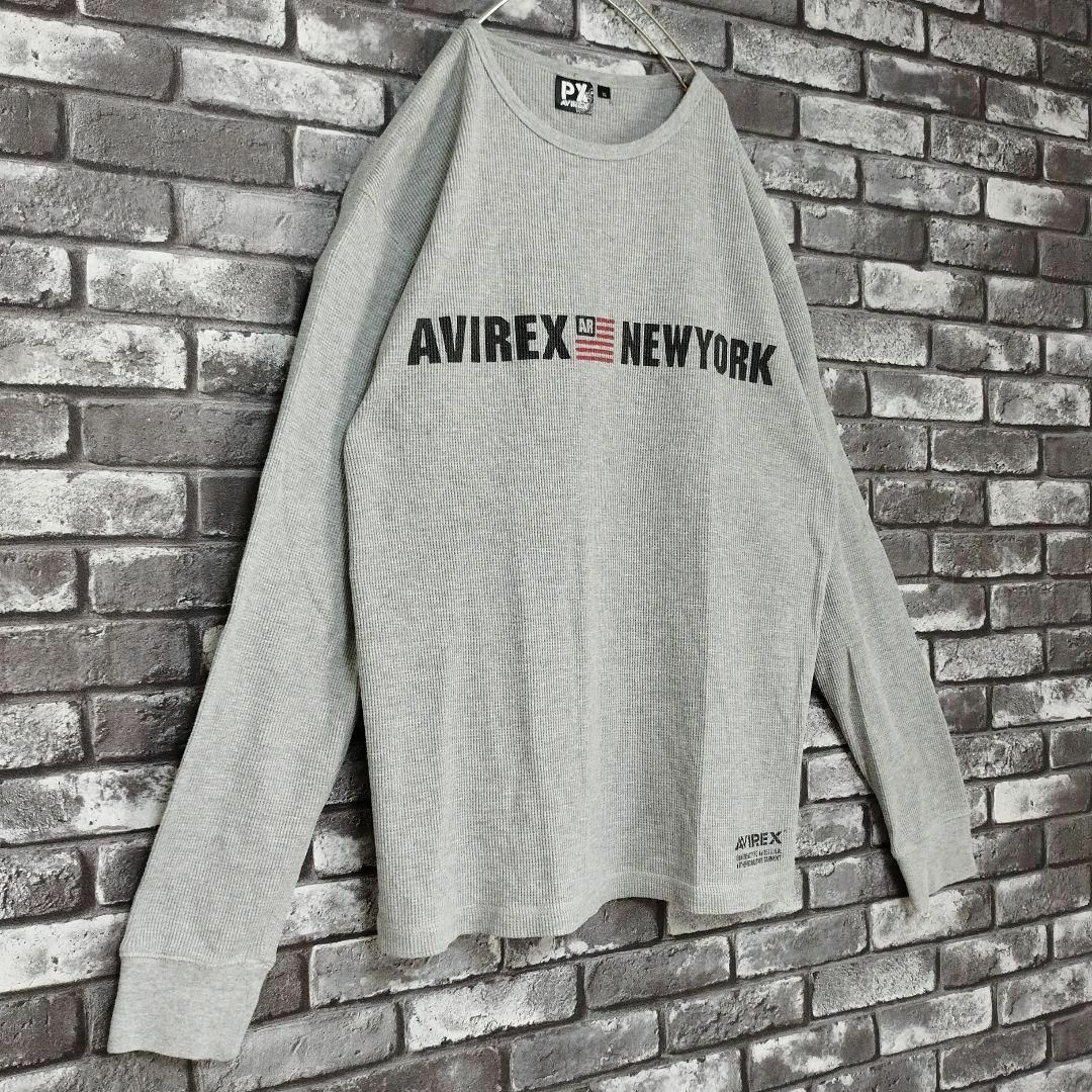 AVIREX(アヴィレックス)のAVIREXアヴィレックスメンズロンTロングスリーブグレーXLプルオーバーロゴ メンズのトップス(Tシャツ/カットソー(七分/長袖))の商品写真