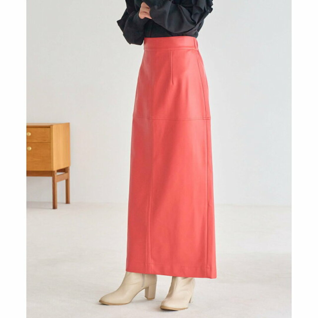 ViS(ヴィス)の【オレンジ系（71）】フェイクレザーIラインロングスカート レディースのスカート(ロングスカート)の商品写真