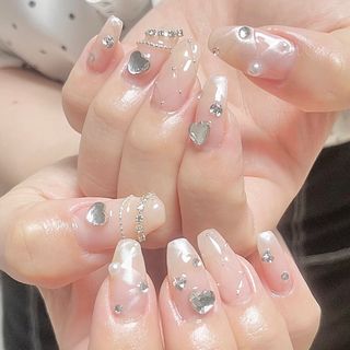 【No.48】シルクホワイト♡ぷっくりキルティング 上品 ワンホン ネイルチップ