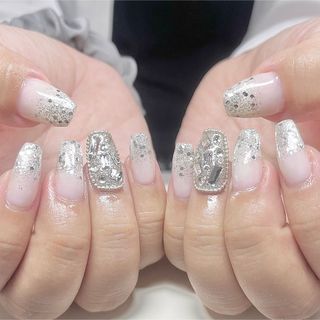 【No.49】ラメグラ♡埋めつくし ギラギラ ネイルチップ ギャル 夏 ハンドメイドのアクセサリー(ネイルチップ)の商品写真