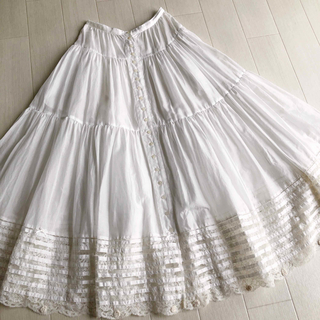 ピンクハウス ピンタック 裾スカラップ お花 刺繍 白 スカート