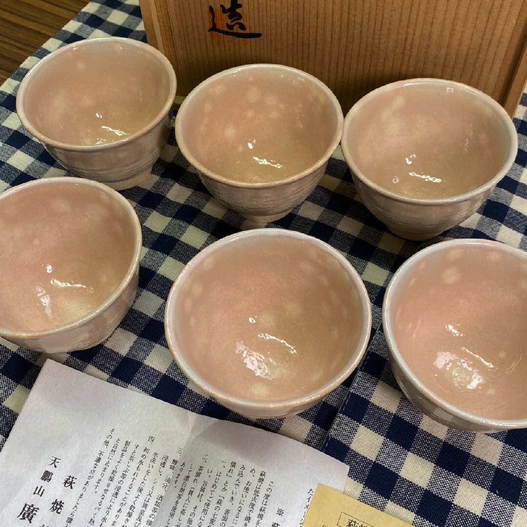 未使用 ☆萩焼椿窯 天鵬山 廣瀬 淡雅 ☆急須&湯呑6点 木箱入り