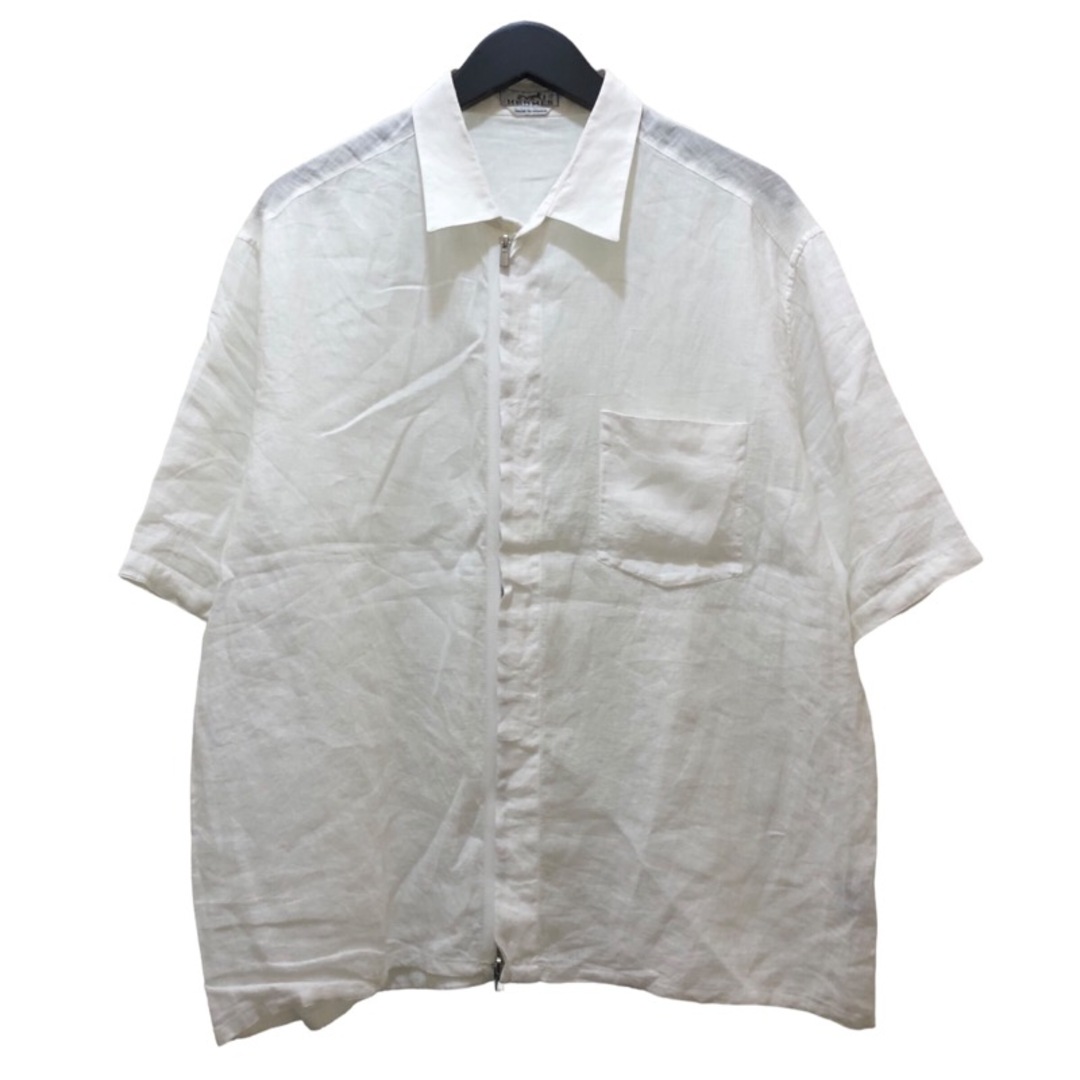エルメス HERMES リネンジップシャツ ホワイト リネン メンズ 半袖シャツ約29cm着丈