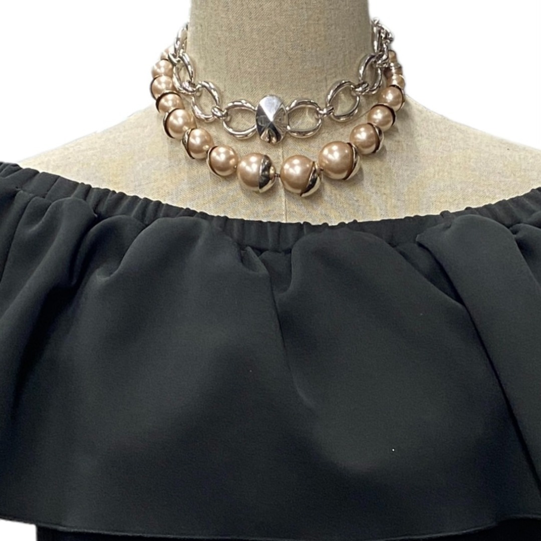 [USED/]Dior ディオール ネックレス・チョーカー フェイクパール シルバー ロングネックレス ロゴ シャンパンゴールド  tdc-001303-4d