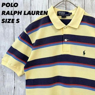 ポロラルフローレン(POLO RALPH LAUREN)のユニセックス古着本ラルフローレン　ポロ刺繍半袖鹿の子ボーダーポロシャツ　サイズS(ポロシャツ)