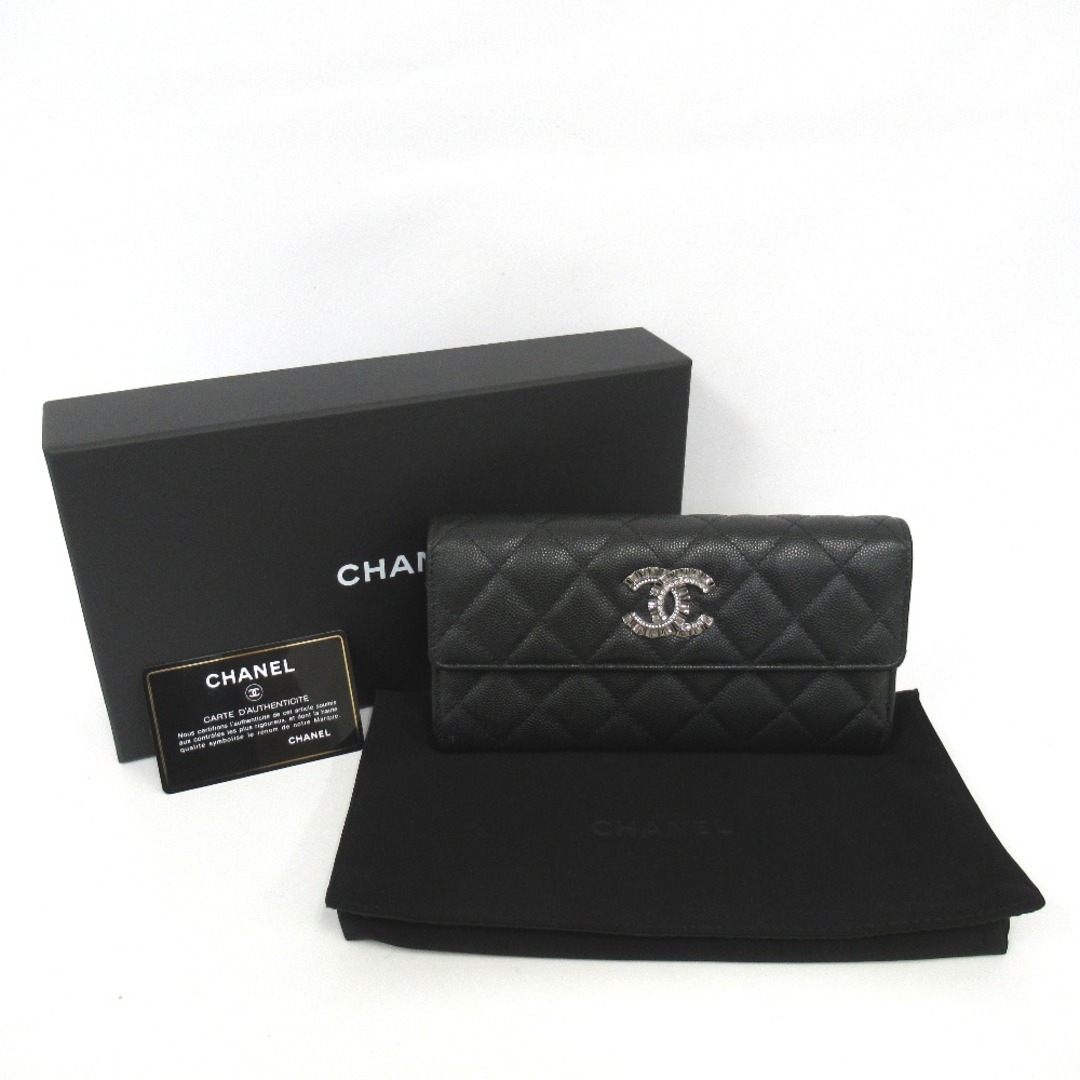 シャネル  CHANEL　キャビアスキン　ロングウォレット　長財布　ココマーク　ブラック　Ot956271