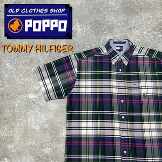トミーヒルフィガー(TOMMY HILFIGER)のトミーヒルフィガー☆オールドポケット刺繍ロゴ半袖マルチカラーチェックシャツ90s(シャツ)