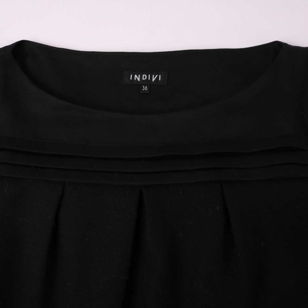 INDIVI(インディヴィ)のインディヴィ ワンピース 半袖 裾プリーツ フォーマル ウール100％ 黒 レディース 36サイズ ブラック INDIVI レディースのワンピース(その他)の商品写真
