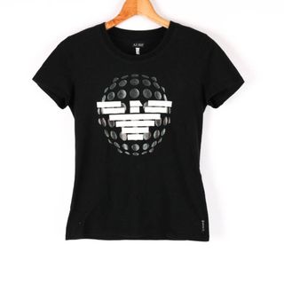 アルマーニジーンズ(ARMANI JEANS)のアルマーニ・ジーンズ Tシャツ 半袖 カジュアル 総柄 トップス コットン100％ レディース USA 2サイズ ブラック ARMANI JEANS(Tシャツ(半袖/袖なし))